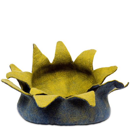 Navy & Green Wool Petal Basket Bed