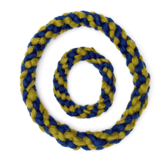 Navy and Green Wool Braided Wool Rope Toy for Dogs